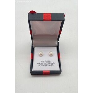 Cultured‎ Freshwater Button Pearl 8-9mm Stud Sterling Silver Earrings